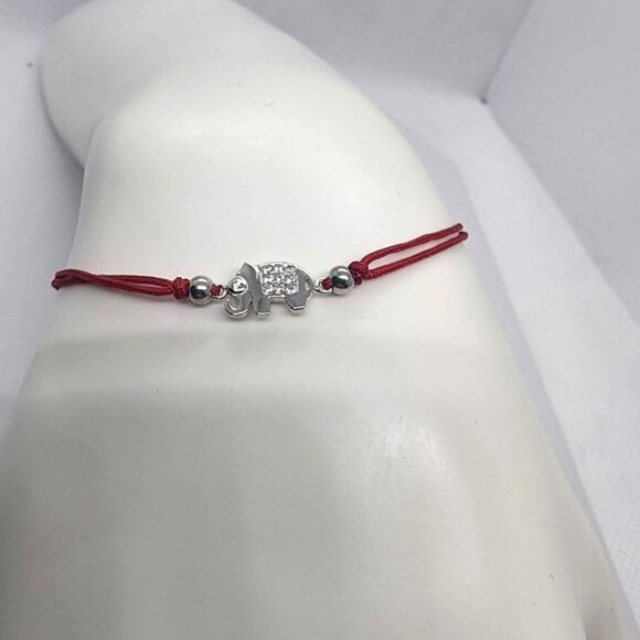 New Sterling SIlver 925 Elephant Design With Red String Bracelet - Picture 2 of 3
